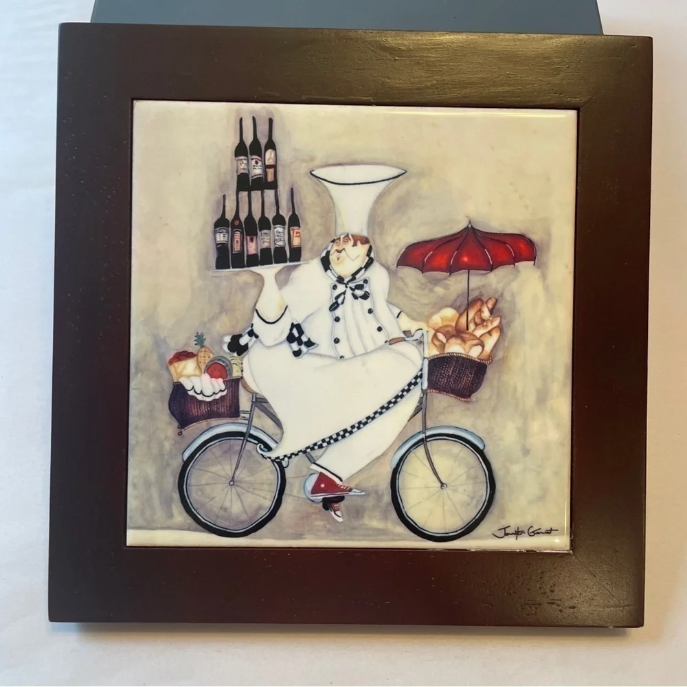 Jennifer Garant ‘Fat Chef’ Tile Trivet Wood Frame Decor